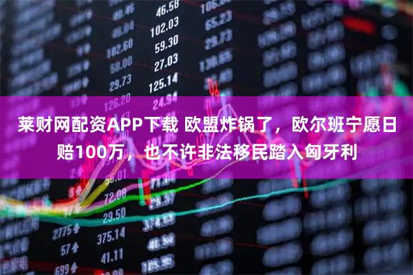莱财网配资APP下载 欧盟炸锅了，欧尔班宁愿日赔100万，也不许非法移民踏入匈牙利